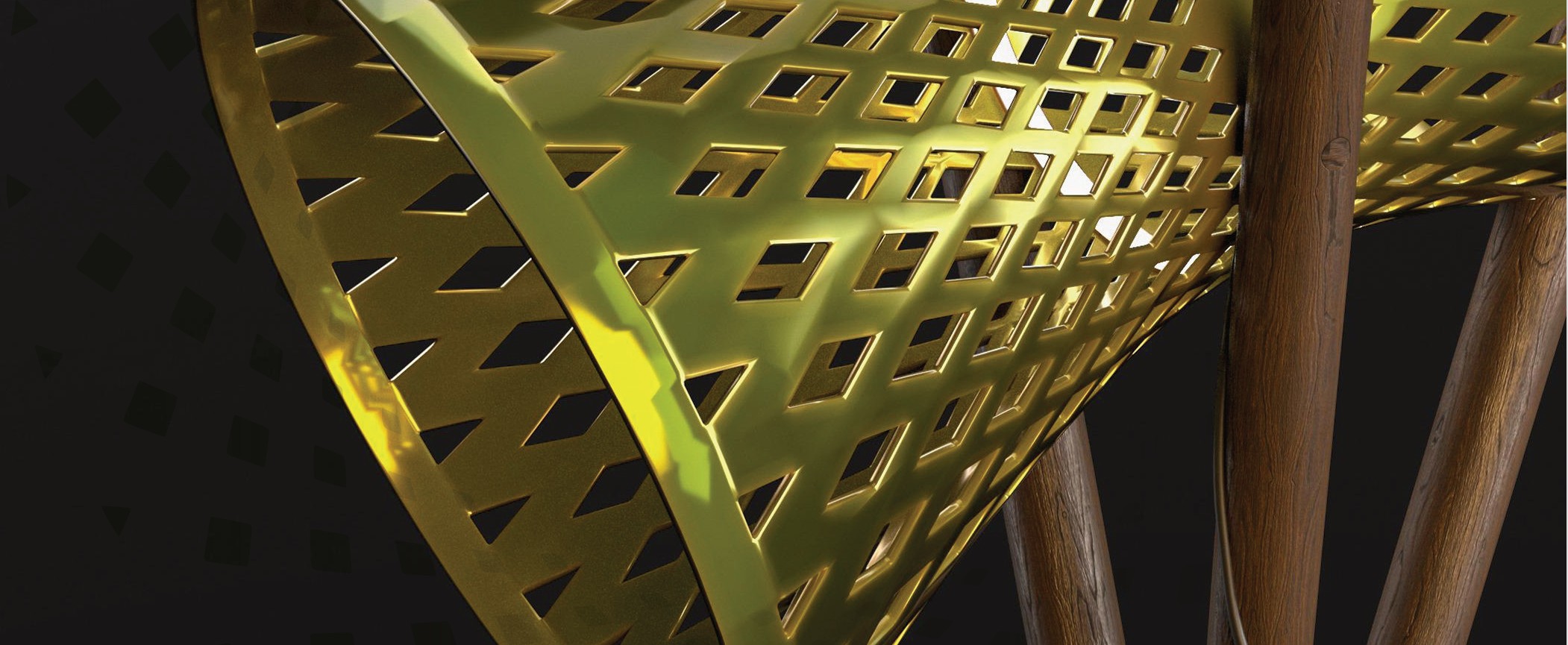 The perforation of the EOS Floor porcelain body up close, with the oak bars behind