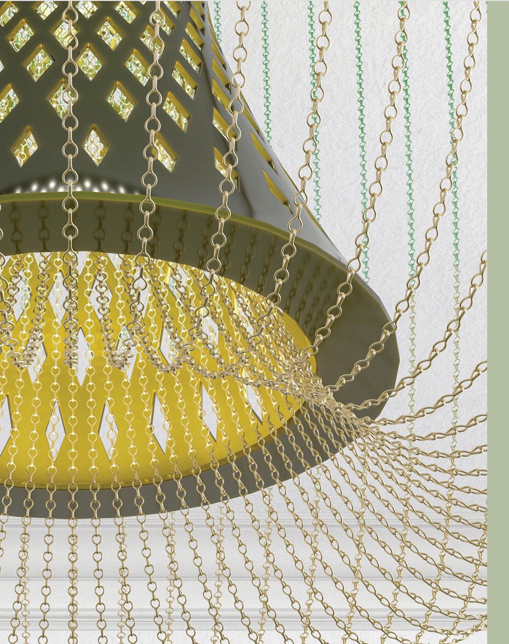 The lower rim of the EOS Gravity porcelain body and the chains up close