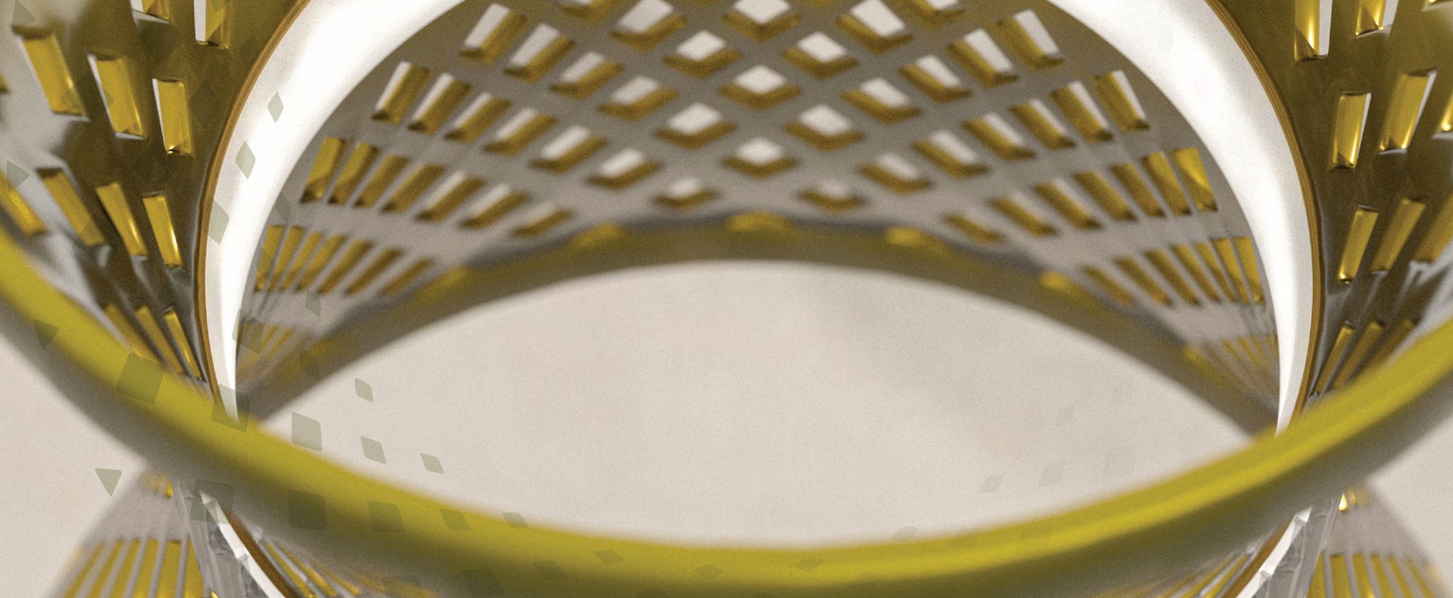 The inside of the EOS Scone porcelain body from below: pierced diamonds and the lit ring