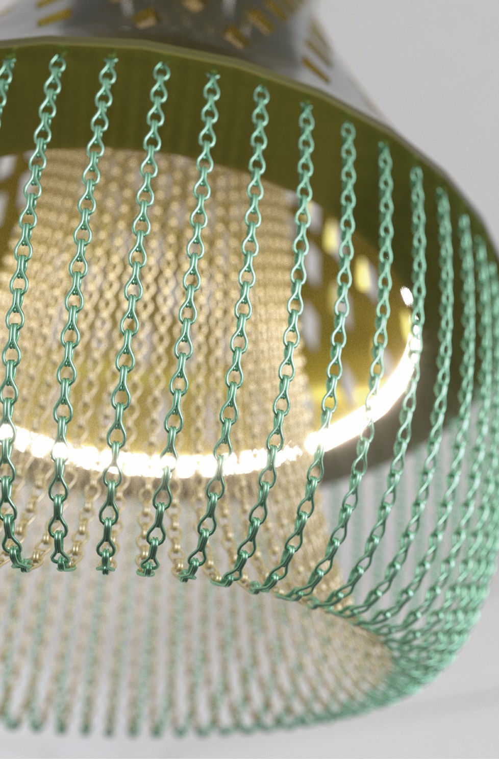 The lower rim of the EOS Slim porcelain body and the chains up close